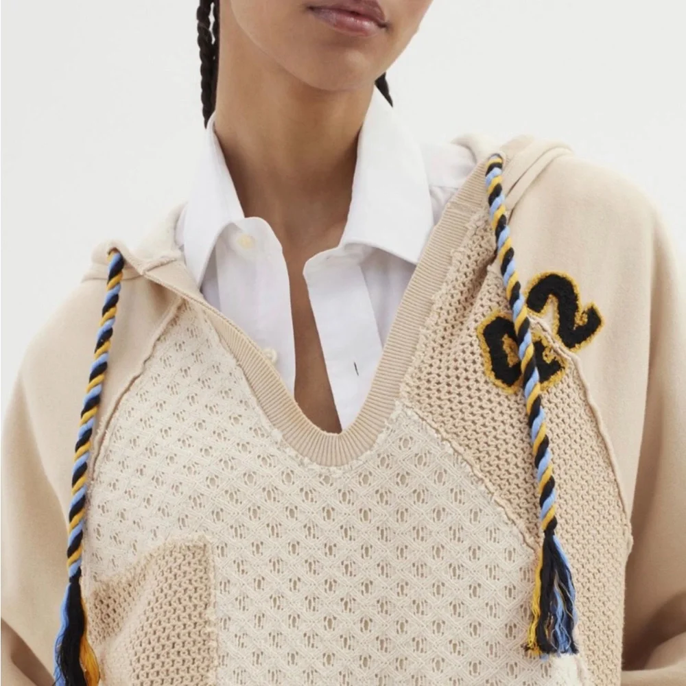 Urban Outfitters Bdg Carl Textured Hoodie Sweatshirt Drawcord Embroider Varsity - Picture 2 of 8